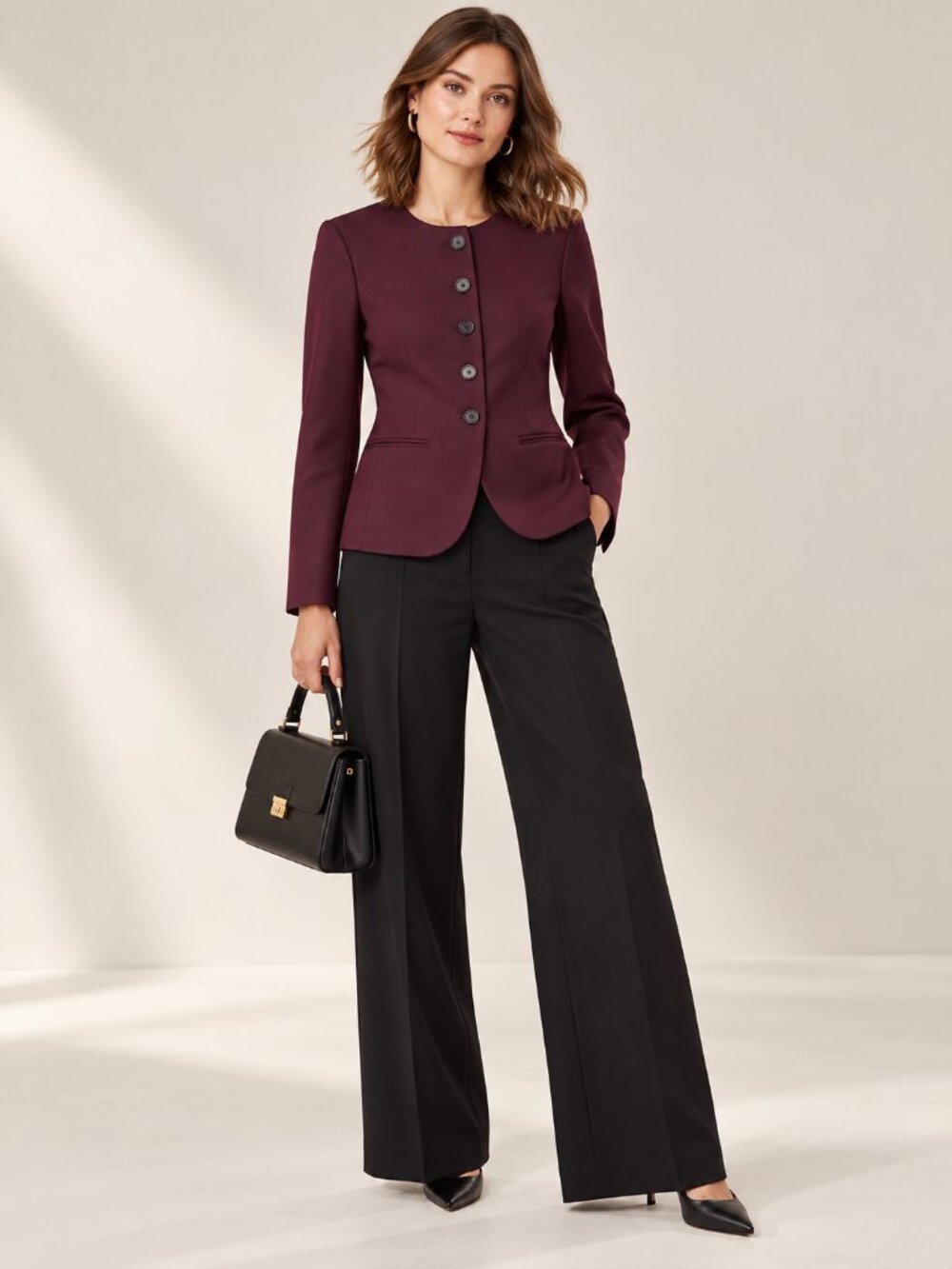 ANN TAYLOR NWT Burgundy Collarless Curved Hem Blazer Jacket - Size 0 Petite - Picture 3 of 16
